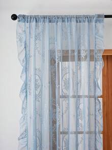 1pc Luxury French Country Style Round Floral Lace Trim Curtain Sheer Partition Curtain Holiday Decoration - Dusty Blue - View 6