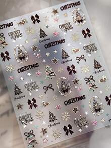 Christmas Nail Stickers Leopard Print Christmas Tree Bow Snowflake Pattern Self-Adhesive Holiday Nail Art Decals - Multicolor - View 2