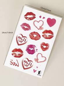 STARTTOOS 1pc Pink Sexy Heart Lip Print Love Pattern Party Gift Valentine's Day DIY Holiday Gift Temporary Waterproof Tattoo Sticker For Arm, Shoulder, Neck, Collarbone, Back - Hot Pink - View 8