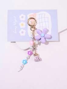 1pc Colorful Resin Flower Keychain, Beaded Minimalist Phone Bag Charm - Multicolor - View 11