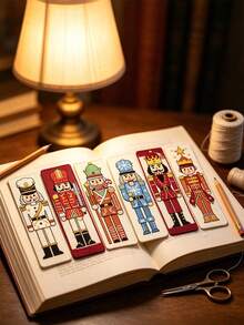 6pcs Christmas Print Cross Stitch Bookmark Set, 11CT 3-Strand Thread Handmade Kit, Includes Tree, Bell, Christmas Stocking Patterns, Optional Tools, Suitable For Beginners, Back To School Gift For Teachers, Classmates, Friends, Home Decor - Multicolor - View 13