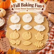 6pcs Press Stamp Cookie Cutter Set, Suitable For Thanksgiving - Includes Pumpkin, Turkey, Maple Leaf And Oak Leaf Shaped Molds, Used For Handmade Dessert Sugar Art Molds. Autumn Party Decoration, Create Textured Sugar Art Works. - View 3