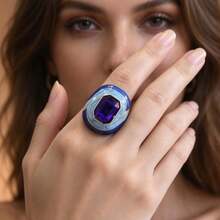 1pc European & American Vintage Retro Colorful Enamel Large Gemstone Ring, Exaggerated Chunky Contrast Color Rhinestone Open Index Finger Ring For Women - Multicolor - View 4