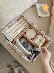 Vintage Floral Fabric Handheld Storage Basket With Multi-Compartment Design For Clothes And Sundries - Multicolor - View 8