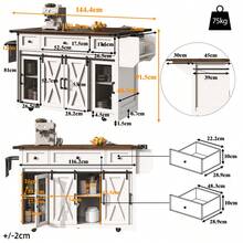 Kitchen Island Trolley With Extendable Worktop, 91cm Working Height, White/Black, Load Capacity Up To 75kg - White + MDF - View 7