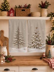 2pcs Christmas Vintage Christmas Tree Pattern Kitchen Towels, Soft Polyester Material Dish Cloths, Suitable For Kitchen Decor, Kitchen Cleaning, Holiday Party Decoration, Kitchen & Bathroom Supplies Home Essentials, Home Decor, Housewarming Gift - Multicolor - View 2