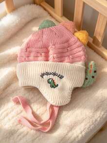 Children's Autumn/Winter Knitted Earflap Hat, Dinosaur Embroidered Wool Hat, Warm Thickened Baby Hat, Cute Cartoon Style - Multicolor - View 9