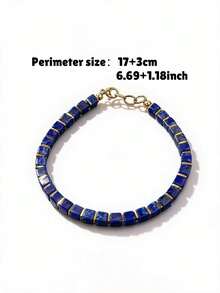 1 Natural Lapis Lazuli Blue Square Bracelet, Bohemian Style. Suitable For Daily Wear, Symbolizing Good Luck, It Is An Excellent Gift For Her. - Blue - View 2