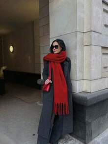 1PC Women's Autumn/Winter New Plush Tassel Scarf, Warm And Comfortable Large Shawl, Windproof And Warm For Outdoor Travel, Simple And Versatile For Daily Wear - 13-wine Red - View 4