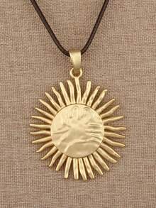1pc Sunburst Round Alloy Long Necklace For Women, Daily Wear, Gift For Couples, Girlfriend, Mother - Wax Rope - View 12