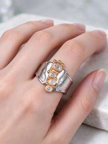1pc Exquisite Cubic Zirconia Ring, Women's Wedding Engagement Party Jewelry, Valentine's Day Gift - 1# - View 6
