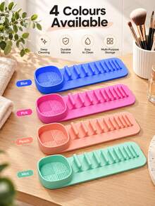 1pc--Suction Cup Wall-Mounted Silicone Makeup Brush Holder--Makeup Brush Drying Rack And Storage Organizer Suitable For Bathroom, Vanity And Shower - Flexible And Easy To Install, Multiple Colors Available - Multicolor - View 2
