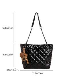 Fashion Quilted Tote Bag, Versatile Commuter Shoulder Bag For Women, Pendant Handbag - Black - View 3