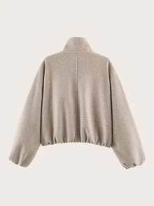 Women's Autumn/Winter Long Sleeve Stand Collar Short Flight Jacket - Mocha Brown - View 8