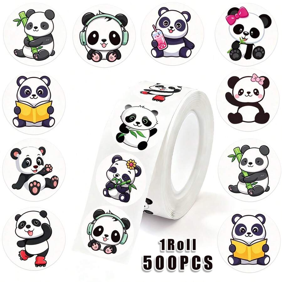500pcs/Roll Panda Incentive Stickers 2.5cm Roll Cute Hand-Drawn Panda Stickers Decorative Self-Adhesive Stickers Labels Suitable For Teachers Parents School Learning Training Stickers Handmade Self-Adhesive Labels Jungle Animal Incentive Encouragement Stickers Gift Decoration Stationery Stickers Back To School Gift Stickers - Multicolor - View 1