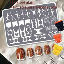 Water Wave French Style Nail Art Stamping Plates, Highly Attractive Portable Multi-Pattern French Transfer Templates, Christmas & Halloween Design Creation, Nail Salon DIY Home Manicure, Water Wave Heart & Geometric Patterns, Quickly Create Exquisite Nail Surface Designs - Multicolor - View 7
