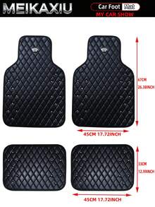 MEIKAXIU 1/2/4PCS Crown Rhinestone Blingbling Diamond PU Leather 3D Car Floor Mats, Easy To Clean, Durable, Universal Fit Car Floor Mats Protective Pads For Women - Soft Leather Rhinestone Crown Edition - View 6