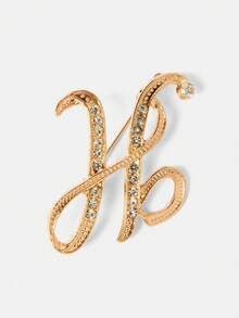 Aravennia 1pc A-Z Letter Brooch, European Style Rhinestone Pin, Alloy Material, Inlaid With Sparkling Gemstones - Multicolor - View 20