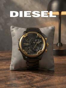 Diesel DZ7418 Men's Large Dial Dual-Tone Wristwatch, Quartz Chronograph Multi-Time Zone Dial, Black & Gold Metal Case, Industrial Street Style Men's Accessory - Black - View 2
