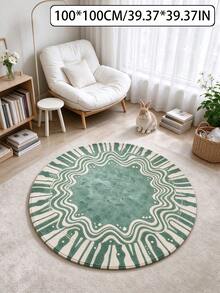 1pc Green & White Wavy Round Area Rug, Decorative Carpet, Floor Mat, Living Room Rug, Bedroom Rug, Everyday Rug, Door Mat, Bathroom Mat - Multicolor - View 5