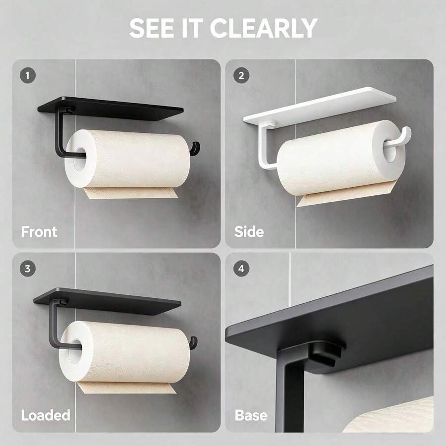 No-Drill Wall-Mounted Kitchen Paper Towel Holder, Multi-Function Toilet Paper Rack For Bathroom - Paper Holder - View 1