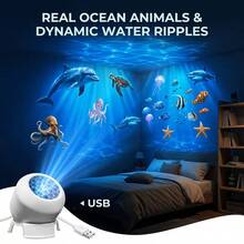 360° Rotating Dynamic Projection Night Light, Creative Marine Life LED Projection Lamp, LED Ocean Theme Projection Light, USB Plug-In Ambient Light, Plug And Play, Immersive Ocean World Experience, Suitable For Bedroom, Game Room, Living Room Atmosphere Decoration Lighting, Perfect Gift - Ocean Projector - View 1