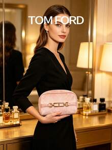 TOM FORD Pink Velvet Cosmetic Pouch, Decorative Gold‑Chain Makeup Bag, Convertible Crossbody Clutch - Pink - View 6