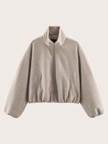Women's Autumn/Winter Long Sleeve Stand Collar Short Flight Jacket - Mocha Brown - View 7