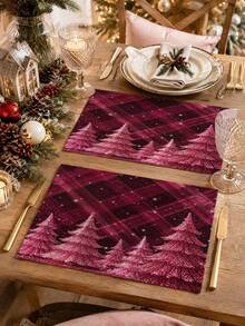 Christmas Table Runner, Pillow Case, Placemat, Red Buffalo Plaid Sequin Christmas Tree Starry Sky Print, Winter Holiday Table Decor, Rustic Farmhouse Style Party Home Decor, Holiday Tablecloth - Multicolor - View 6