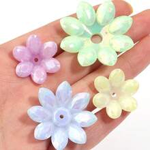 10pcs/Pack Acrylic Iridescent Lotus Cream Beads, Multi-Color Transparent Flower Caps, DIY Bracelet Necklace Earring Pendant Jewelry Making Accessories - Hanadama - View 4