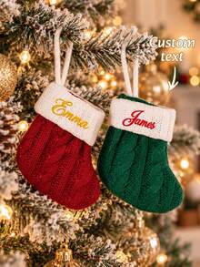 Personalized Mini Christmas Stocking, Custom Name Embroidered Cable Knit Hanging Sock For Christmas Tree And Mantel Displays, Small Seasonal Home Ornament, Holiday Keepsake For Family And Friends - Multicolor - View 2