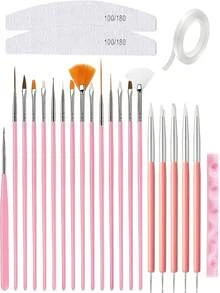24Pcs Multi Functional Nail Painting Brushes Kit, Nail Polishing File, Nail Art Accessory Set For Practice - Multicolor - View 10