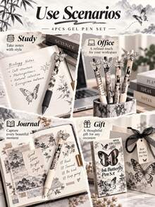 4pcs "Ink Rhythm Butterfly Dance" Series Neutral Pens Set, 0.5mm Fine Tip With Soft Grip, Elegant Ink Style Writing Pen Gift Box - Sets - View 8