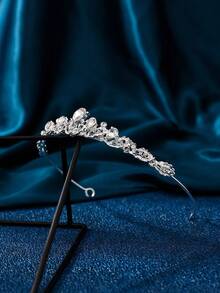 1pc Silver Princess Crown Luxury White Rhinestone Queen Tiara, Baroque Gold Wedding Bridal Hair Crown, Elegant Birthday Party Hair Accessory, Sparkling Pageant Headpiece - 189 Crown - View 3