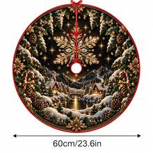 1件裝 黑金雪花村莊圖案聖誕樹裙，優雅節日裝飾，5種尺寸，中性節日禮物，適用於居家與派對聖誕家居裝飾 - 黑金雪花雪景村莊 - 查看 11
