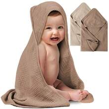 1pc Cotton Gauze Hooded Baby Towel, Super Soft & Absorbent, Hooded Design, Suitable For Newborns & Infants, Size 30x30 Inches - Multicolor - View 11