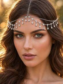 XYHEALER Rhinestone Head Chain Crystal Forehead Jewelry Boho Tassel Hair Chain Headpiece Bridal Wedding Hair Accessories With Clips For Women And Girls - Multicolor - View 8