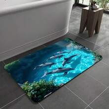1PC Underwater Dolphin Landscape Mat 3D Visual Design Diatom Mud Quick-Dry Foot Mat Bathroom Entrance Ocean Style Carpet, Printed Semi-Circular Sun Pattern Doormat, Fun Carpet Machine Washable, Indoor/Outdoor Universal, Holiday Gift Home Decor Carpet - Multicolor - View 8