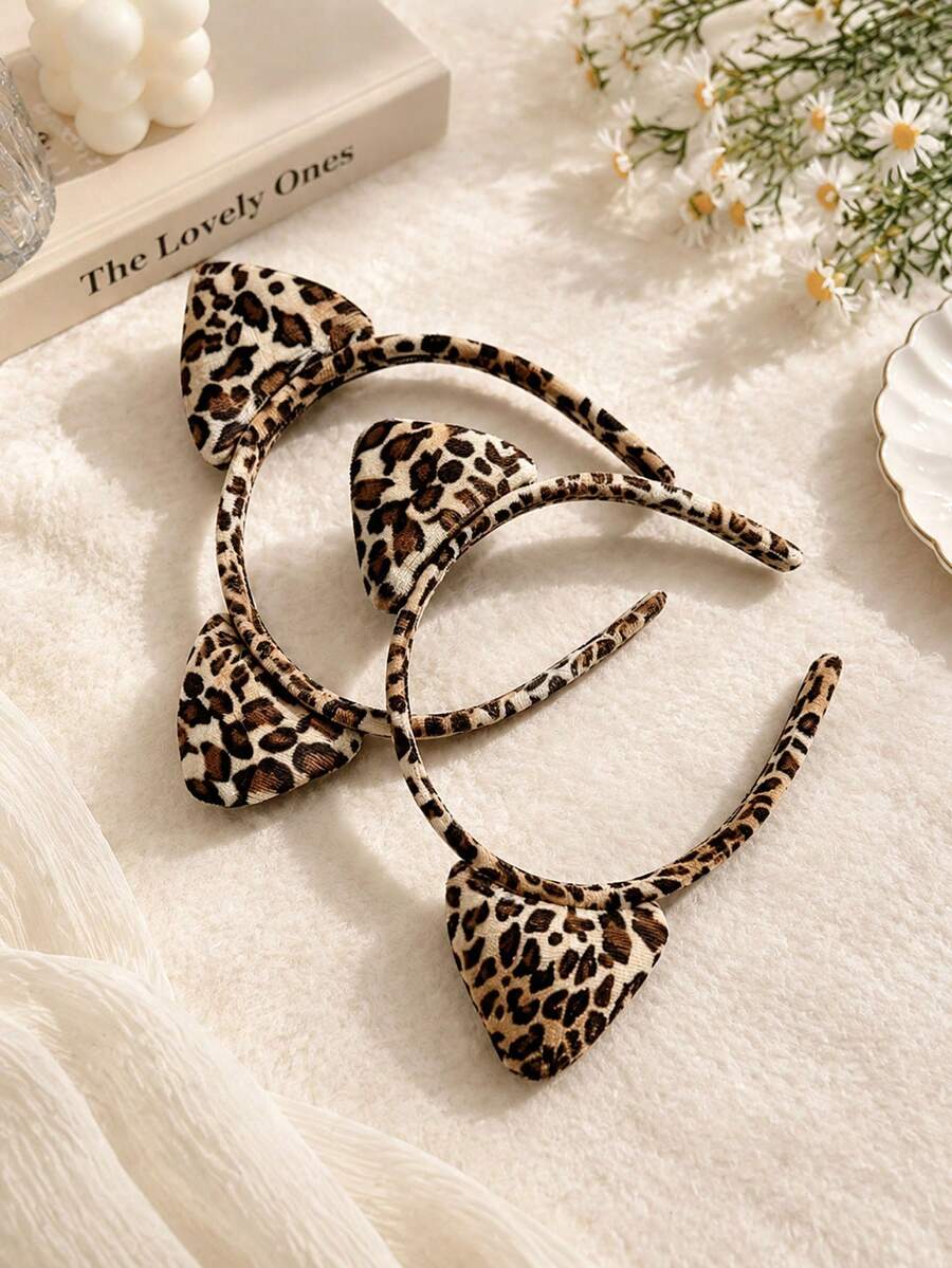 1pc Halloween Leopard Print Headband Cartoon Cat's Ears Cute Dimensional Headband - Multicolor - View 1