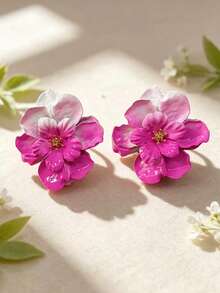 1 Pair Women's Fashion 3D Floral Spray Painted Stud Earrings - Fashionable 3D Flower Stud Earrings - View 2