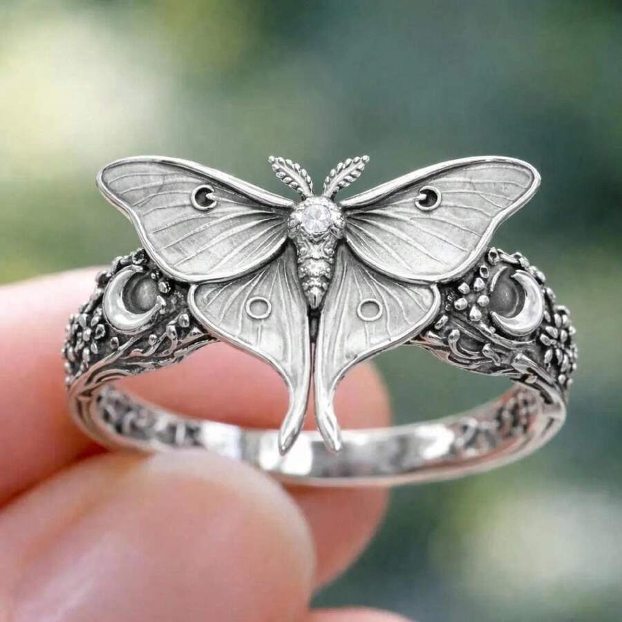 Vintage Gothic Silver Butterfly Men's Ring, Great For Music Festivals Parties Halloween & Daily Wear, Gift For Him. - Silver - View 1
