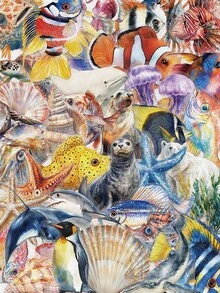 50 st akvarellklistermärken i PET med havsdjur, tropiska fiskar, maneter, havssköldpadda, snäckskal och sjöstjärna, transparenta klistermärken för junk journal, scrapbooking, dagbok, planerare, DIY-pyssel och dekoration - En-Storlek - Visa 1