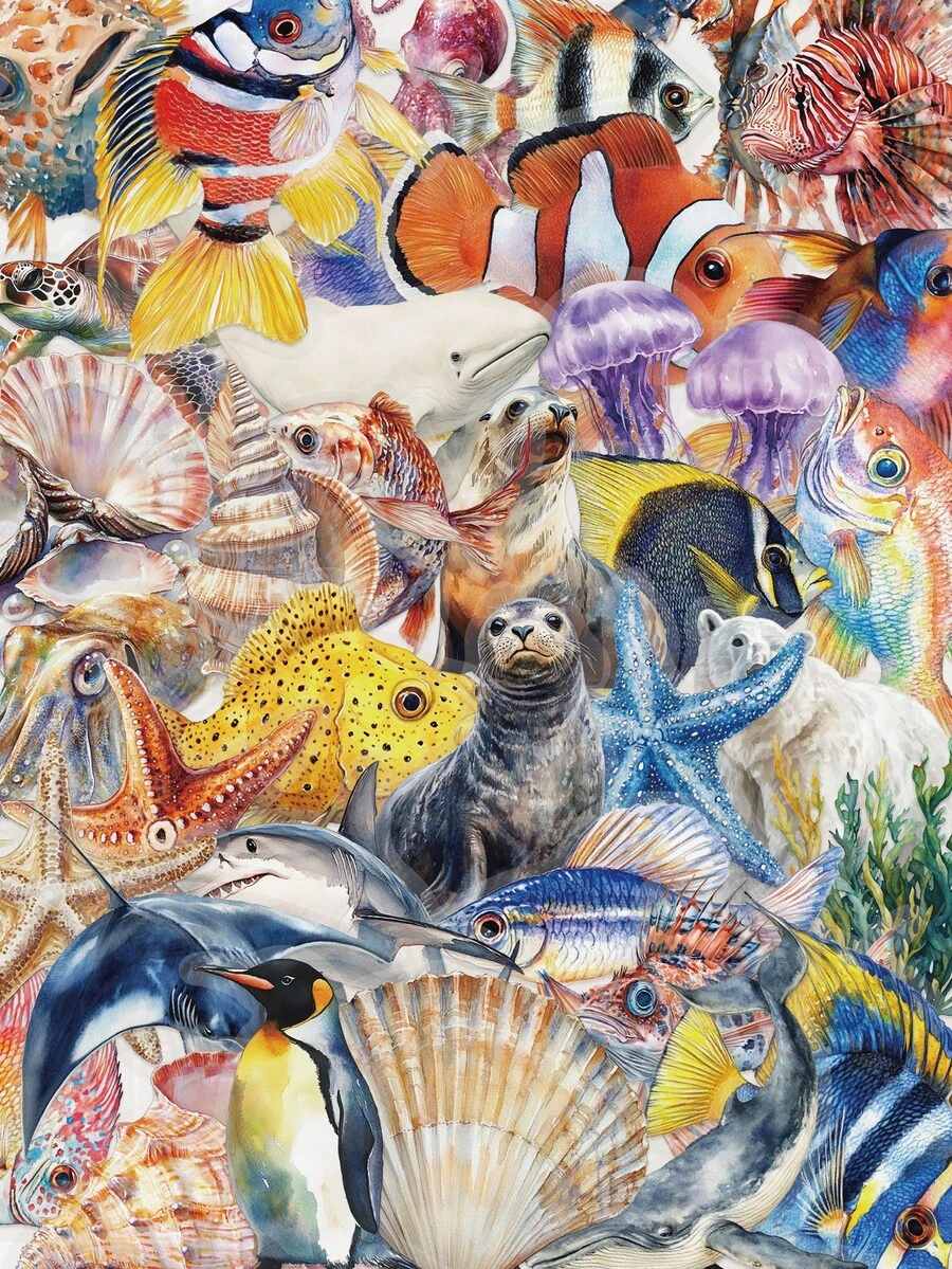 50 st akvarellklistermärken i PET med havsdjur, tropiska fiskar, maneter, havssköldpadda, snäckskal och sjöstjärna, transparenta klistermärken för junk journal, scrapbooking, dagbok, planerare, DIY-pyssel och dekoration - En-Storlek - Visa 1