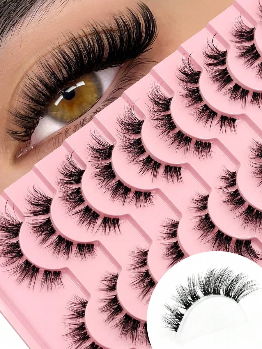 Asiteo 10 Pairs Of Luxurious Transparent Stem Cat Eye Fake Eyelashes - Natural Faux Mink, Fluffy, Reusable, And Lightweight For A Dramatic Eye Makeup Look - Perfect For Everyday Wear, Parties, And Special Occasions - Black - View 1