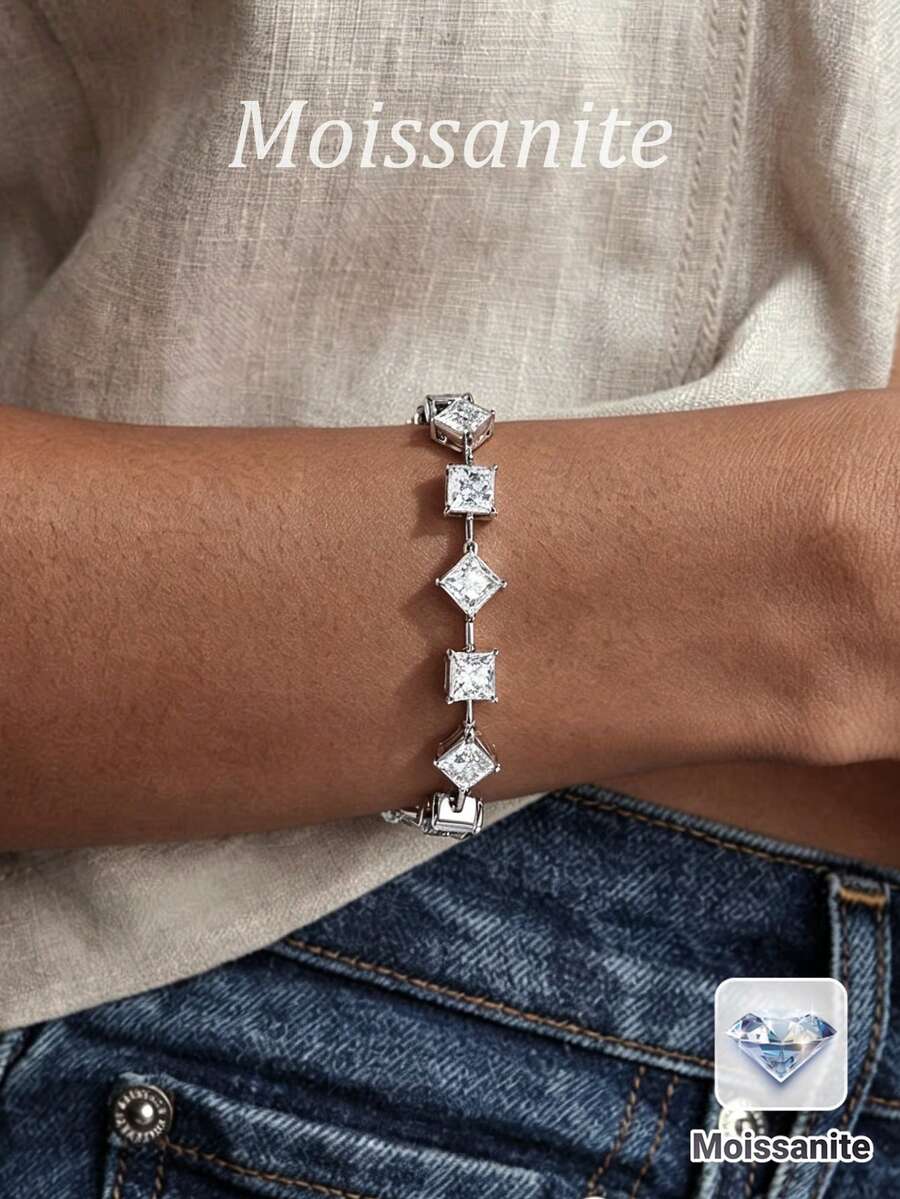 925 Sterling Silver D Color Moissanite Tennis Bracelet, Luxury Bridal Jewelry, Proposal, Wedding, Birthday And Anniversary Gift
