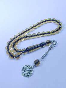 1 buah Tasbih Muslim Pria 33 Butir 10mm, Bahan Resin dengan Kristal Imitasi dan Liontin Perak - MultiWarna - View 3