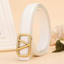 Women Fashion Solid Color Waist Belt, Vintage Interlinked Double‑Circle Metal Buckle Design Waist Strap, Casual Daily Matching Accessory - Multicolor - View 3
