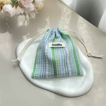 Túi đựng mỹ phẩm dạng túi rút xếp ly kẻ sọc, túi lưu trữ cho mỹ phẩm, đồ dùng linh tinh, son môi, tiền xu, túi sắp xếp đồ du lịch - Xem 10
