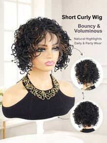 Ladies Short Afro Twist Braid Synthetic Wig, Ombre Highlight Curly Braided Wig, Lightweight Fluffy Braided Hair Wig For Daily & Festival - Multicolor - View 5