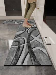 1pc Modern Abstract Curved Marble Pattern Kitchen Rug, 3.5mm Thick, Cuttable, Cushioned Anti-Fatigue, Non-Slip Absorbent Decorative Mat For Kitchen, Bathroom, Entryway, Hallway, Outdoor Garden - Multicolor - View 2